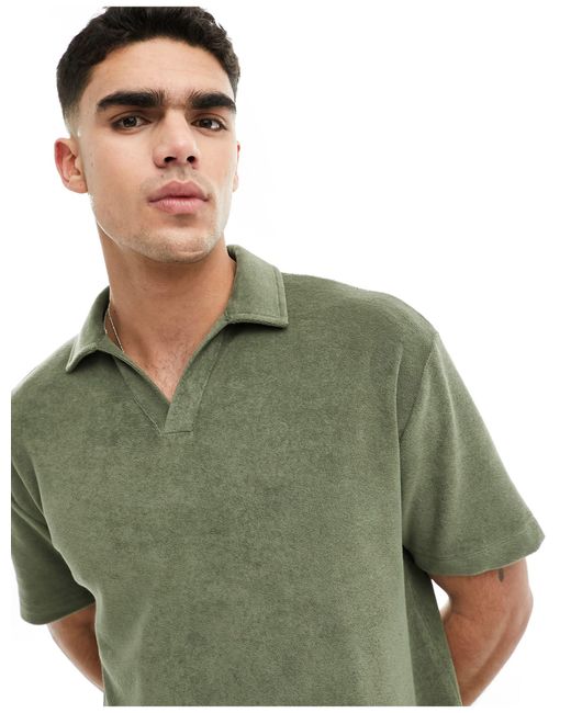 ASOS Green Relaxed Revere Towelling Polo for men