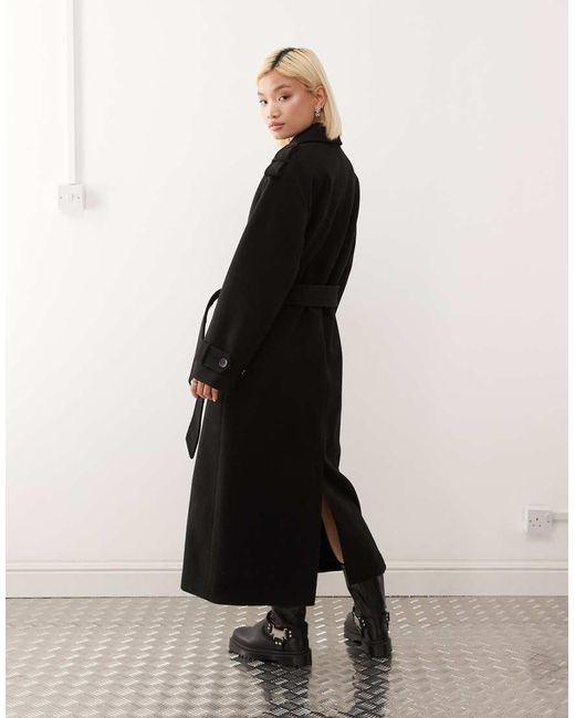 Monki Black Longline Belted Trench Coat