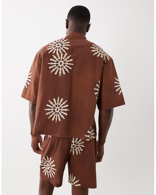 ASOS Brown Co-ord Boxy Oversized Revere Shirt With Linen for men