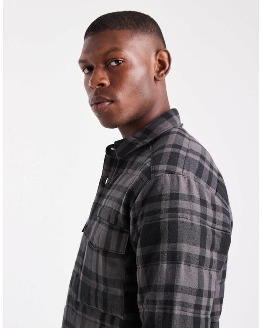Only & Sons Gray Quilted Check Jacket for men