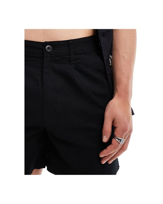 ASOS Black Pleated Shorter Length Linen Shorts With Fixed Waist for men