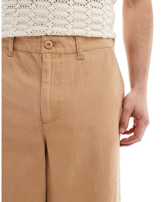 ASOS Natural Wide Linen Chino Trousers for men