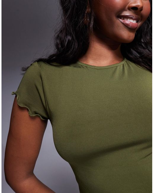 ASOS Green Co-ord Slinky Short Sleeve Top With Lettuce Edge