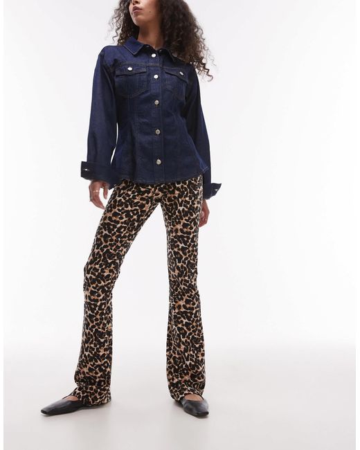 TOPSHOP Blue Leopard Print Bootcut Pants