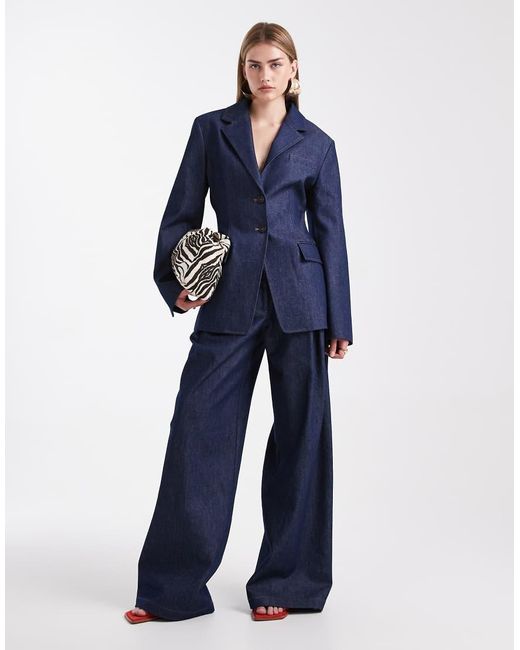 ASOS Blue Tailored Denim Cinch Waist Blazer Co Ord