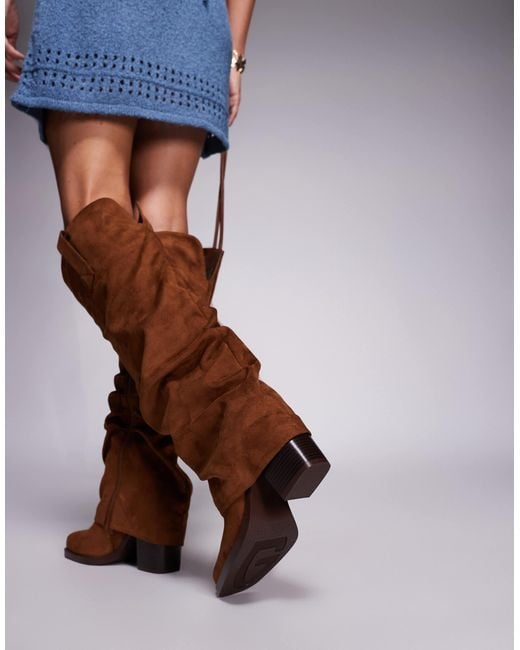 Simmi london - kalvin - bottes montantes larges style western en daim avec détail rabattu - fauve SIMMI en coloris Brown