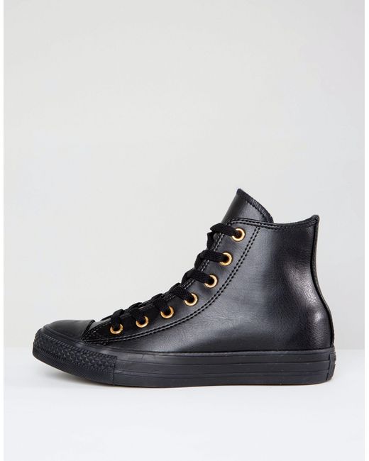 Converse Chuck Taylor Hi Top Sneakers In Black With Gold Eyelets