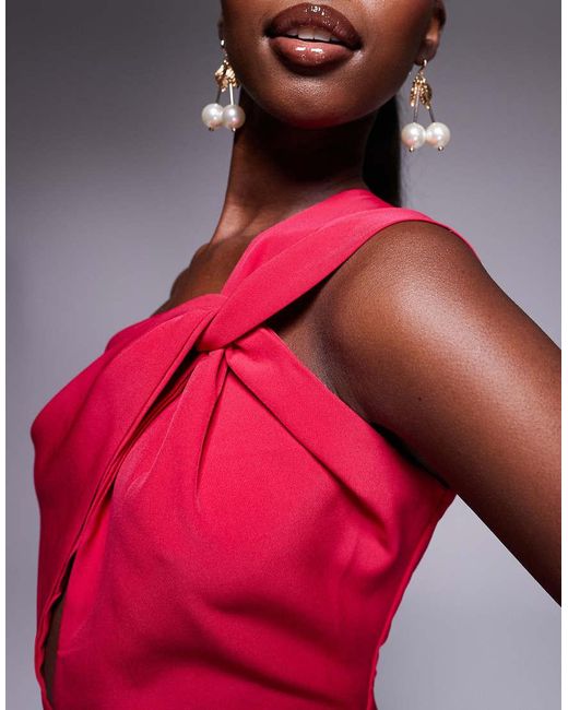 Vesper Red Asymmetric Maxi Dress With Thigh Split
