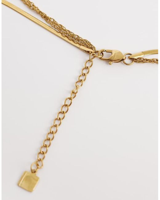 ASOS White Waterproof Stainless Steel Multi-row Necklace With Stone Set And Chain Detailing