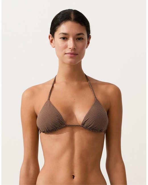 Oysho Brown Mini Polka Dot Triangle Bikini Top