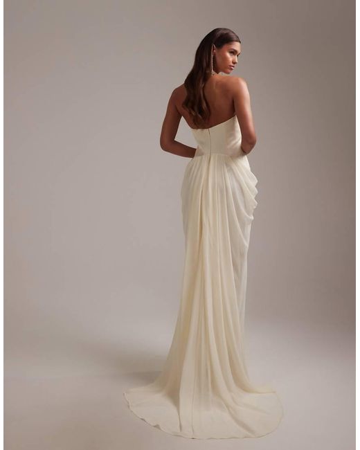 ASOS Multicolor Plunge Halter Cinch Waist Maxi Wedding Dress With Train