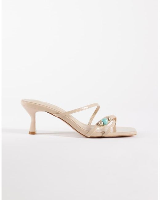 SIMMI White Simmi London Jenny Kitten Heel Sandals With Beads