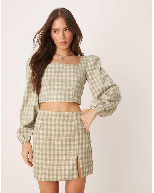 Glamorous Brown Puff Sleeve Square Neck Crop Top