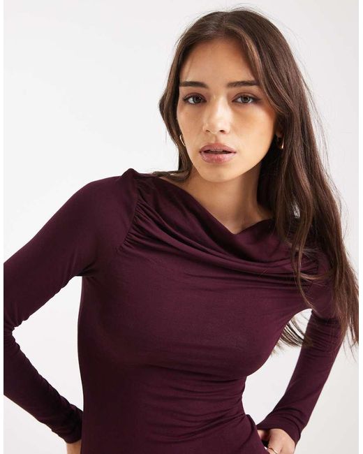 Miss Selfridge Purple Ruched Slash Neck Top