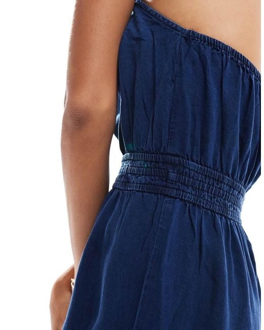 Mango Blue Halterneck Denim Look Jumpsuit