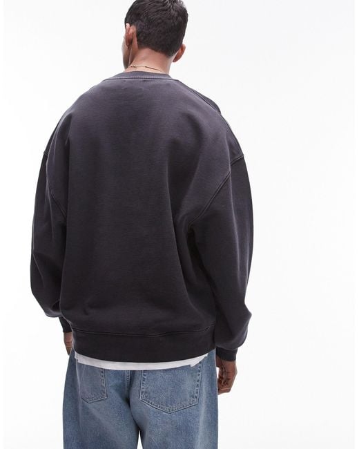 Topman Black Oversized Fit Crew Sweatshirt for men
