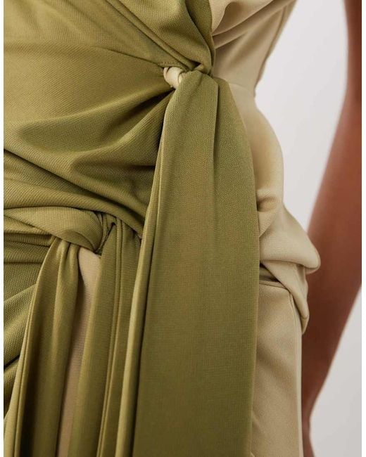 ASOS Green Co-ord Colour Block Short Sleeve Top With Drape Tie Front