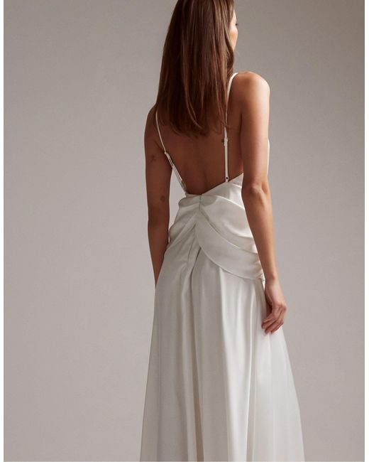 ASOS White Emily Satin Plunge Drape Cami Wedding Dress