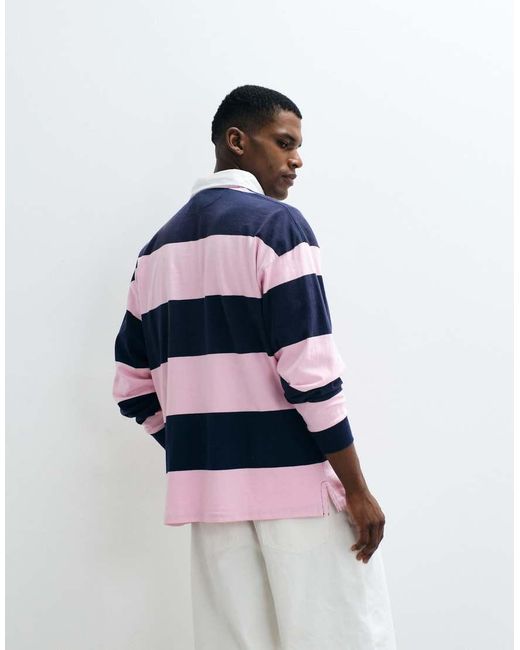 Polo Ralph Lauren White Flag Logo Block Stripe Oversize Fit Rugby Polo for men