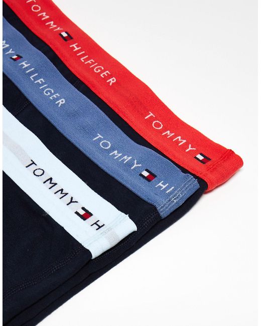 Tommy Hilfiger Blue 3-pack Trunks With Coloured Logo Waistband for men
