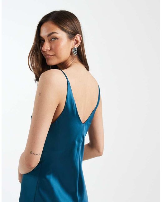 ASOS Blue Asos Design Tall V Neck Cami Satin Slip Midi Dress