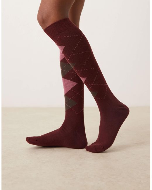 ASOS Purple Knee High Socks With Front Argyle Placement