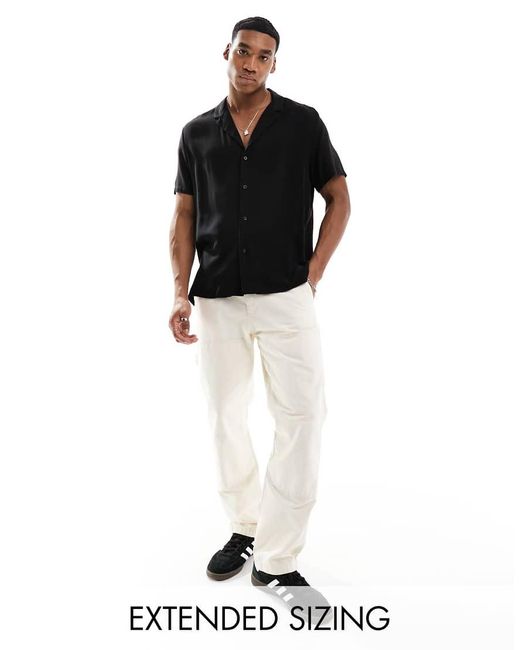 ASOS Black Loose Fit Viscose Shirt With Deep Revere Collar for men