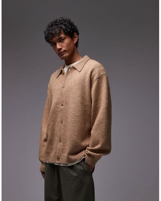 Topman Gray Oversized Fit Button-through Cardigan for men