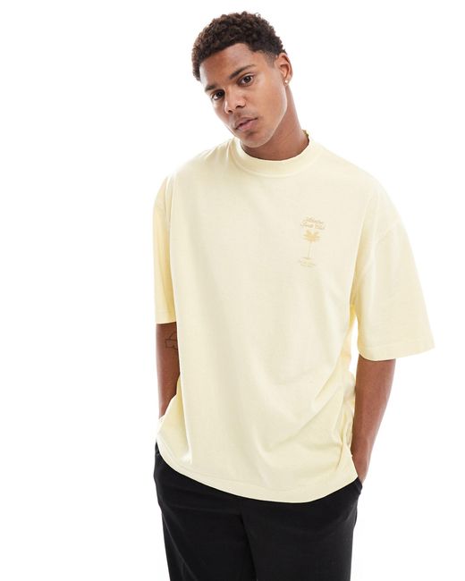 T-shirt gialla con stampa sports club di River Island in Natural da Uomo