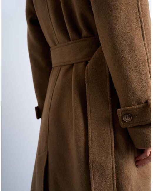 TOPSHOP Brown Belted Formal Longline Coat With Wool