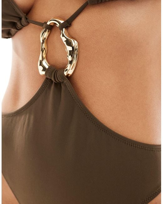 Candypants Brown Cut Out Ring Detail Swimsuit