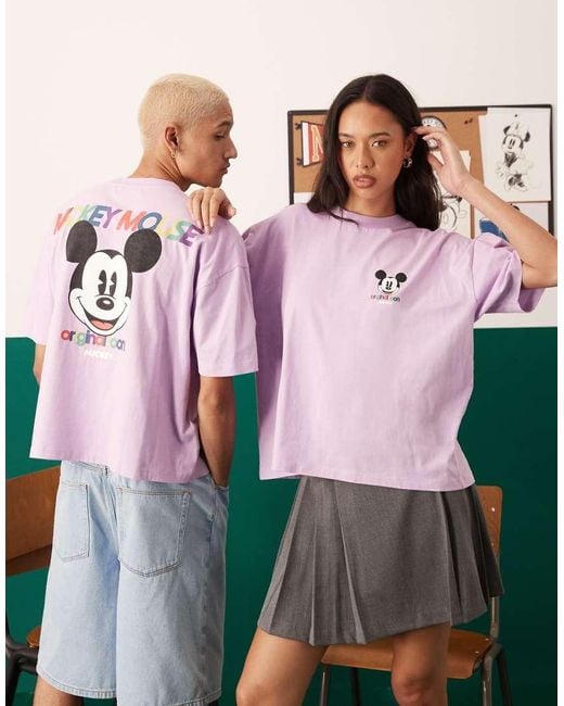 ASOS Recht Oversized T-Shirt Met Bolle Disney Mickey Mouse-Print in het Pink