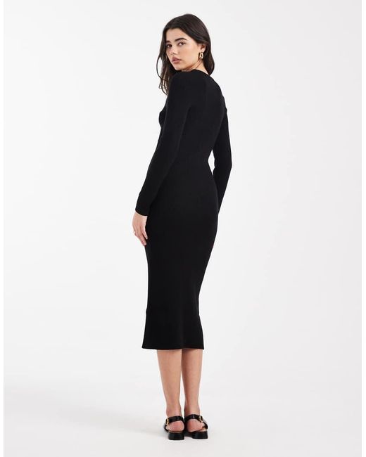 New Look Black Knitted Button Down Midi Dress