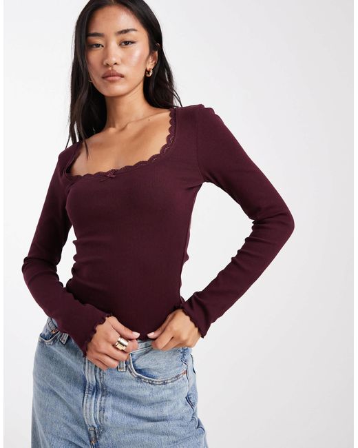 Knit Ribbed Purple Top Miss Selfridge Rib Knit Square Neck Top in Purple | Lyst