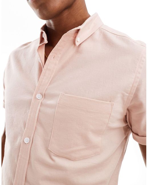 ASOS – kurzärmliges, schmales oxford-hemd in Natural für Herren