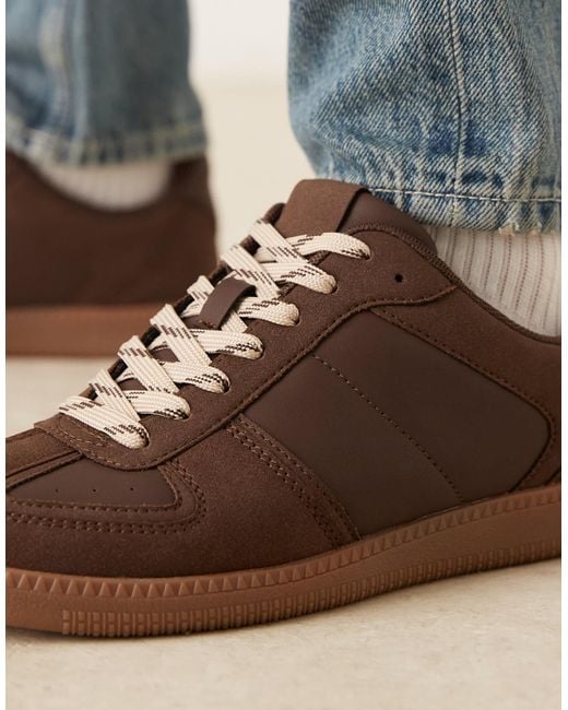 ASOS Men's Blue Retro Sneakers With Paneling And Gum Sole