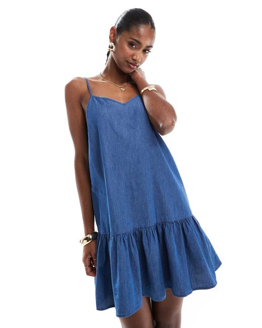 Robe courte en chambray à taille basse - moyen ONLY en coloris Blue
