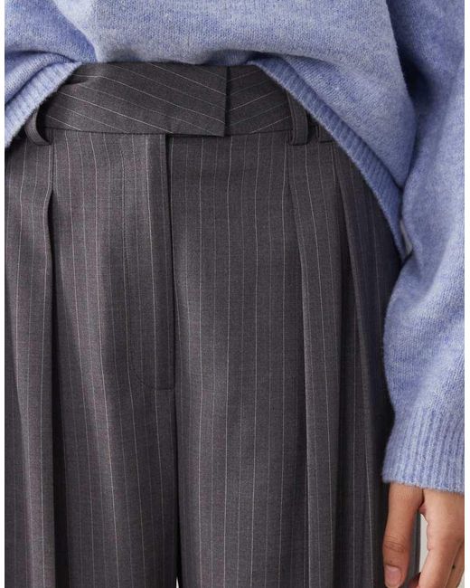 ASOS Blue Tailored Wide Leg Trousers With Pleat Detail