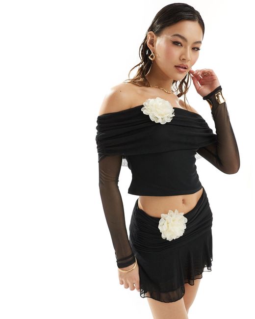 ASOS Black Co-ord Bardot Top With Contrast Corsage Detail