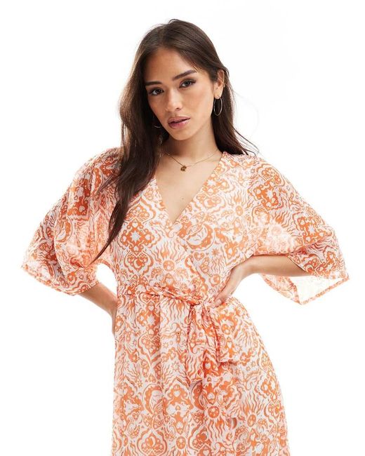 Lovedrobe Pink Faux Wrap Kimono Sleeve Midaxi Dress
