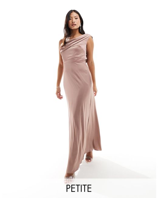 TFNC London Pink Bridesmaid Satin One Shoulder Drape Maxi Dress