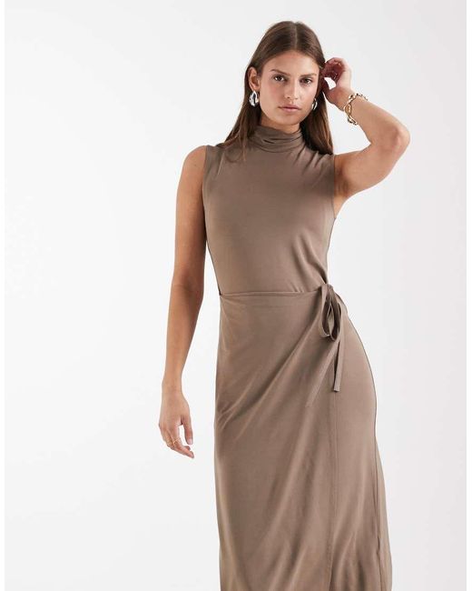 & Other Stories Natural High Neck Tie Waist Midi Dress