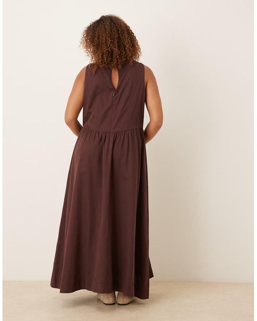 ASOS Brown Asos Design Curve Waisted V Neck Maxi Dress With Seaming Details