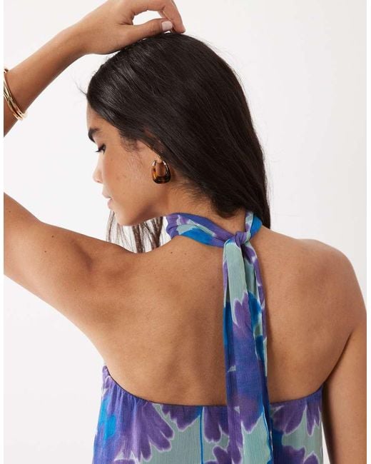 Mango Blue Teen Neck Detail Off Shoulder Maxi Dress