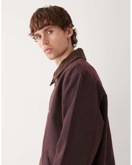 Reclaimed Vintage Brown Wax Jacket With Contrast Corduroy Collar for men