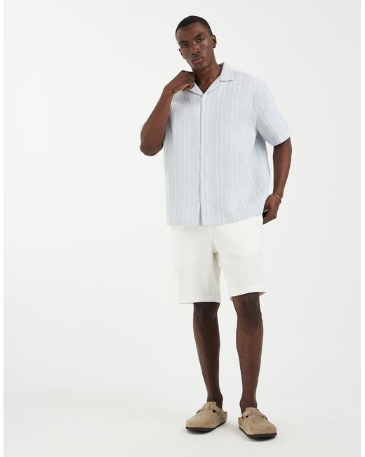 Mango White Cotton Rich Textured Knit Shorts for men