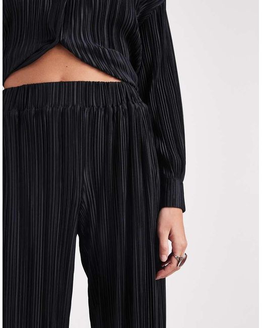 4th & Reckless Blue Plisse Elasticated Waist Wide Leg Trousers Co-Ord