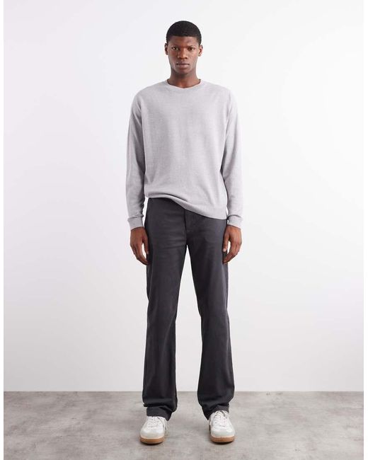 ASOS Gray Relaxed Long Sleeve Knitted Crew Neck T-Shirt for men