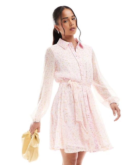 Vero Moda Pink Smilla Flippy Belted Shirt Dress