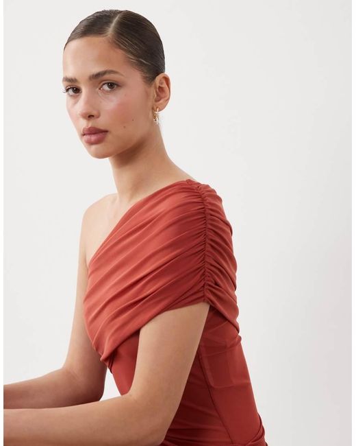 SNDY'S Red Premium Jersey One-shoulder Mesh Insert Mini Dress